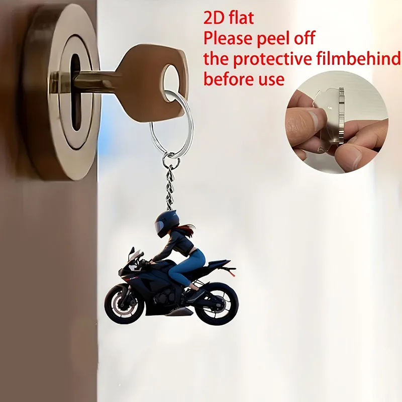 Motorcycle Rider 2D Flat Acrylic Keychain