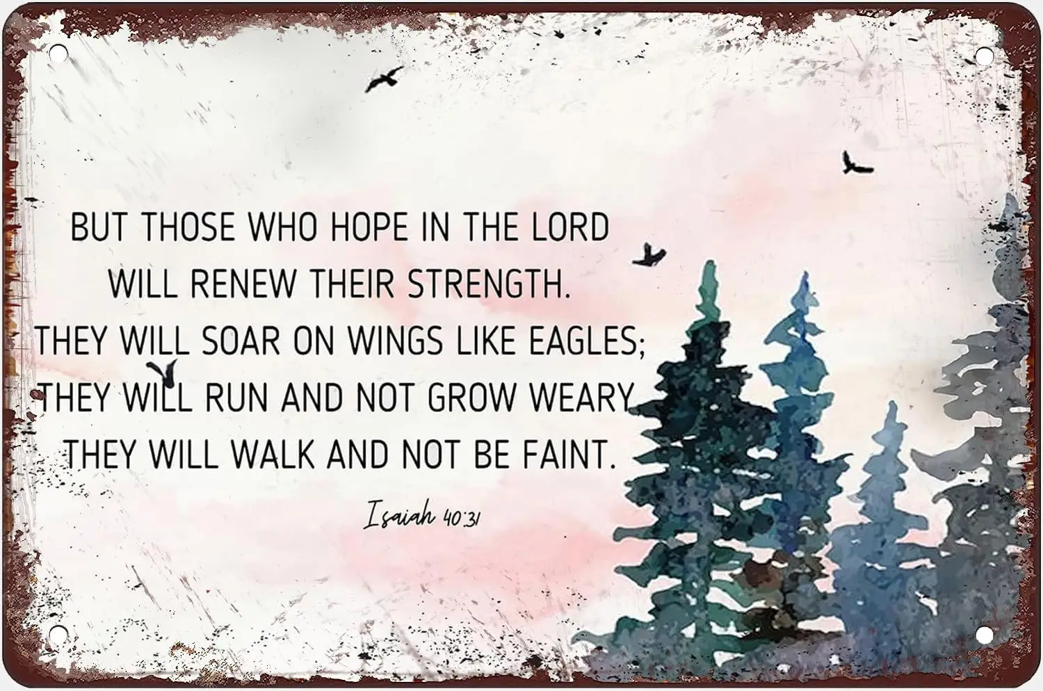 1p,Metal Tin Sign Isaiah 40 31 Bible Verse Wall Art Scripture Print Hope In The Lord Watercolor Landscape Eagle Painting Christi