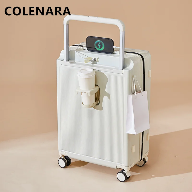 COLENARA 20"22"24"26 Inch Cabin Luggage Thickened Trolley Case Multifunctional PC Boarding Box USB Charging Rolling Suitcase