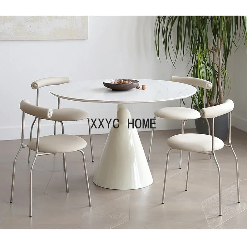 

French Cream Style Stone Plate Holy Cup Dining Table Modern Simple Small Apartment round Dining Tables and Chairs