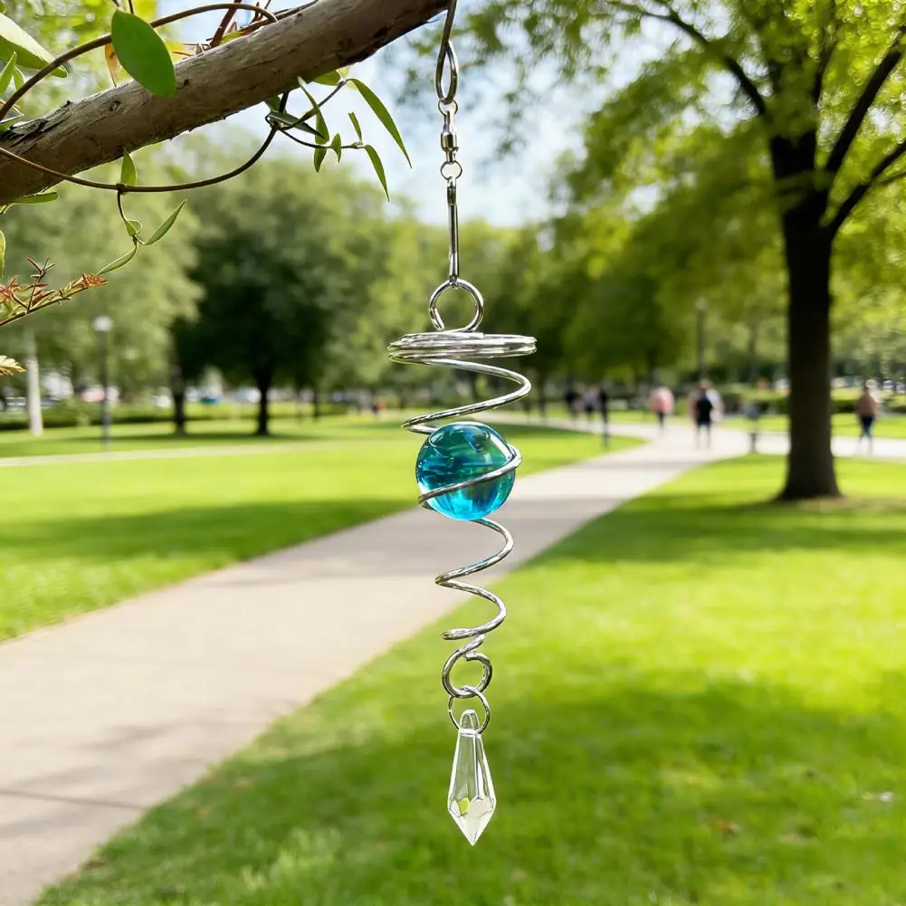 Chime Wind Chime with Pendant Metal Spiral Stand Stainless Steel Spinner with Rotating Glass Ornament Outdoor Garden Balcony