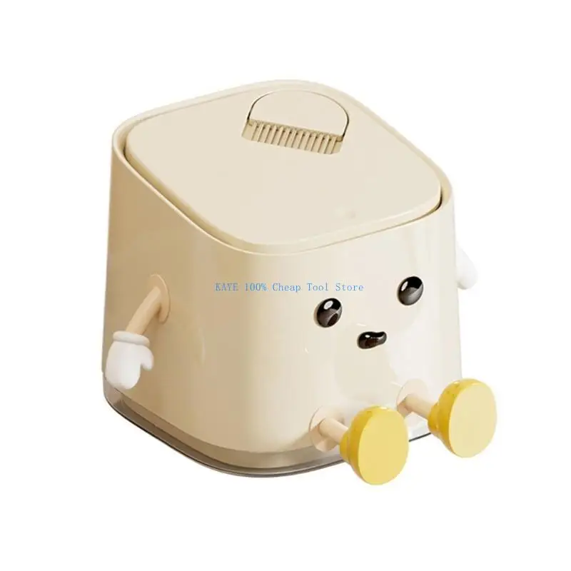 

G6KA Desktop Waste Bin Press Open Lid Cream White for Small Spaces Like Desks
