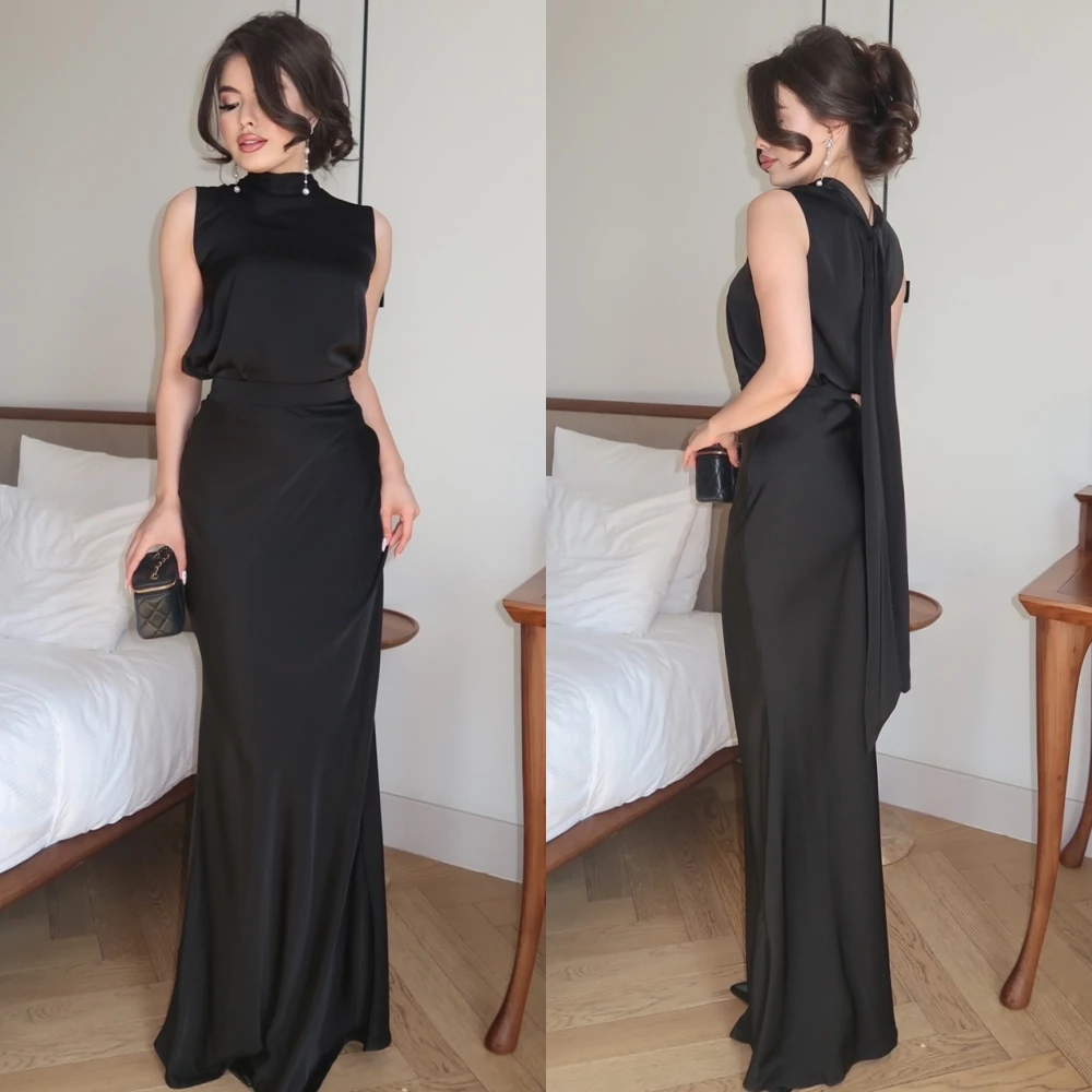 

Customized Elegant Crew Neck Evening Dress and Exquisite Satin Special Occasion Gowns and Temperament Sleeveless Party Dresses