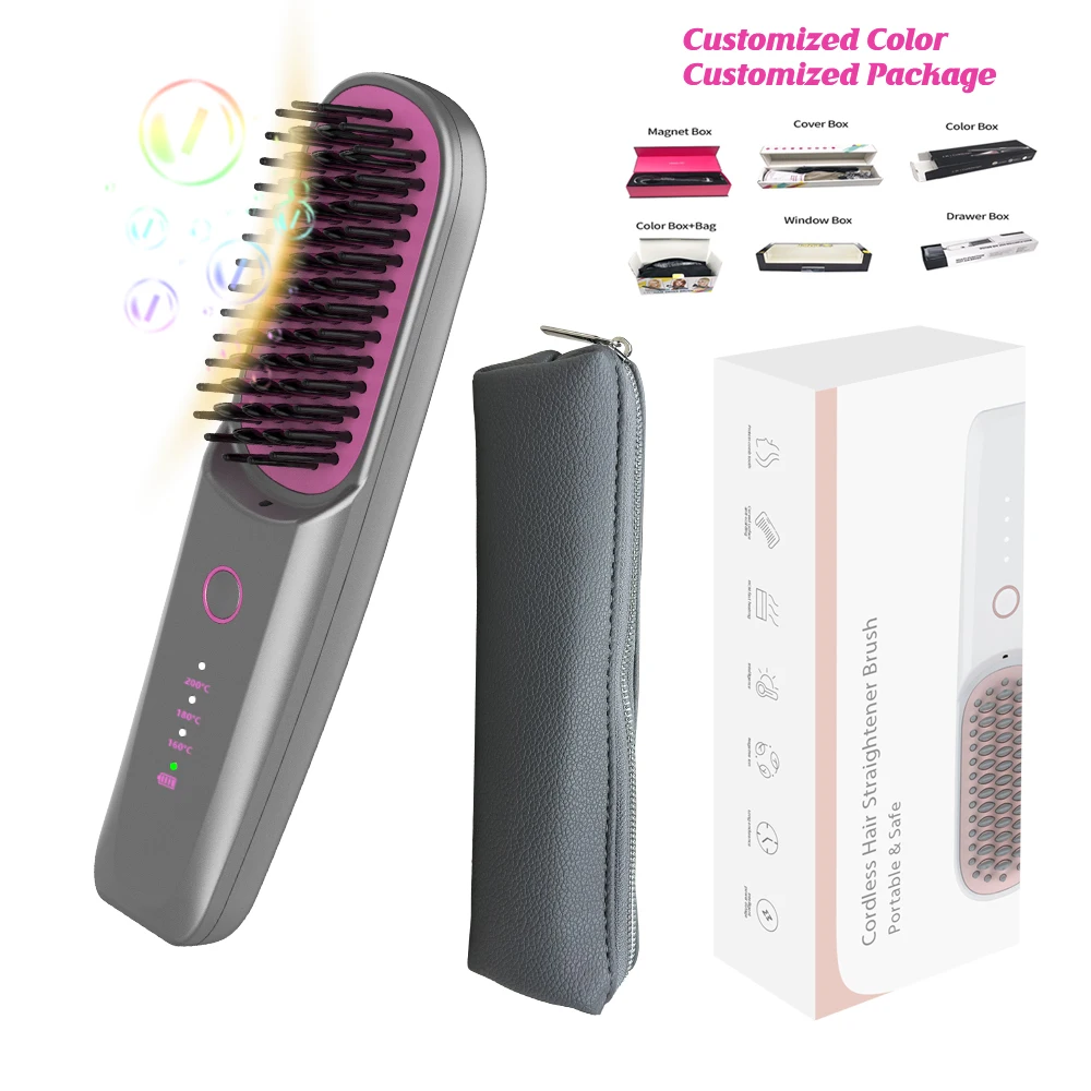 Mch Rechargeable Negative Ion 6400mah Cordless Wireless Hair Straightener Comb for Men