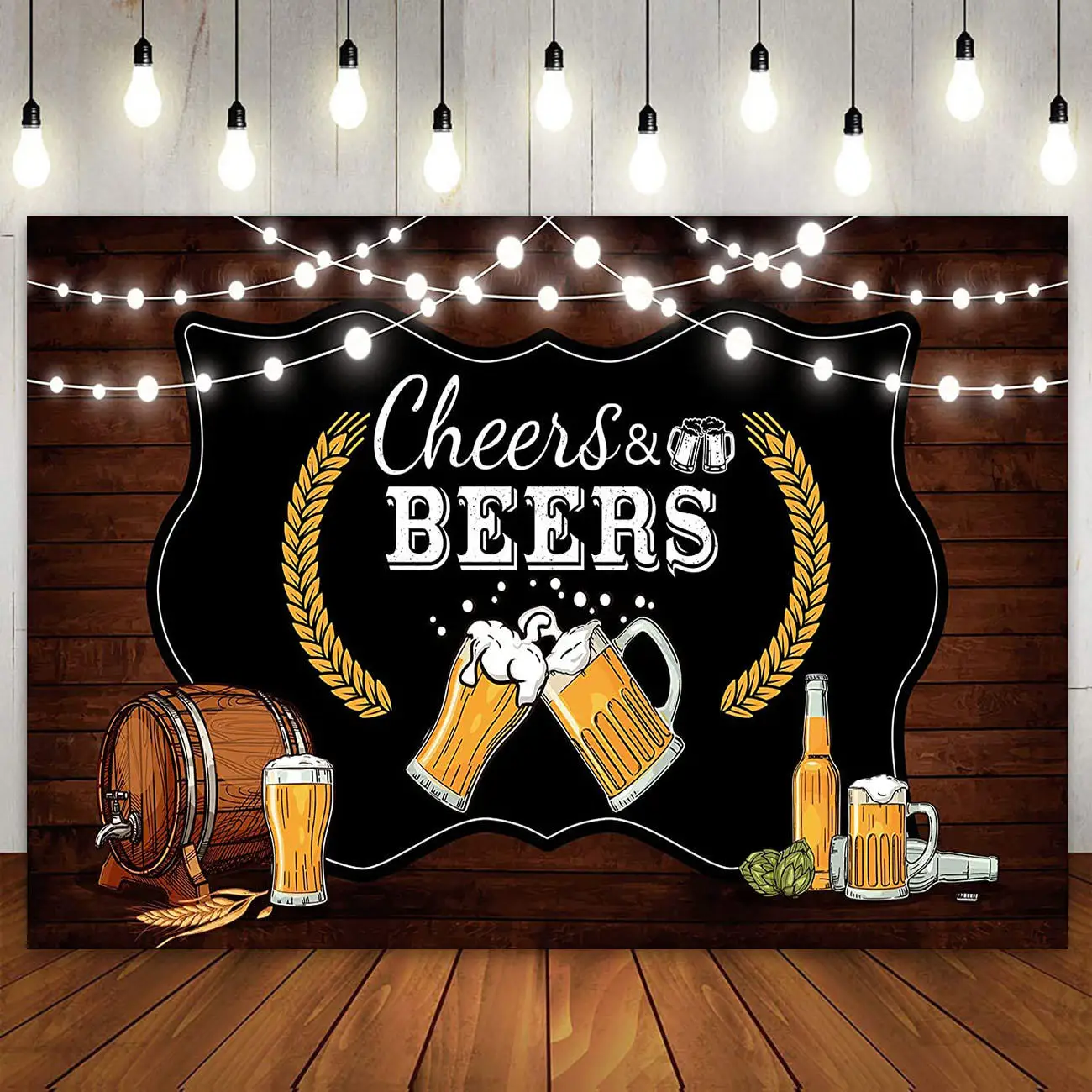 

Happy Birthday Backdrop 30th 40th 50th 60th 70th Wooden Cheers and Beers for Photography Background Party Banner Photo for Men