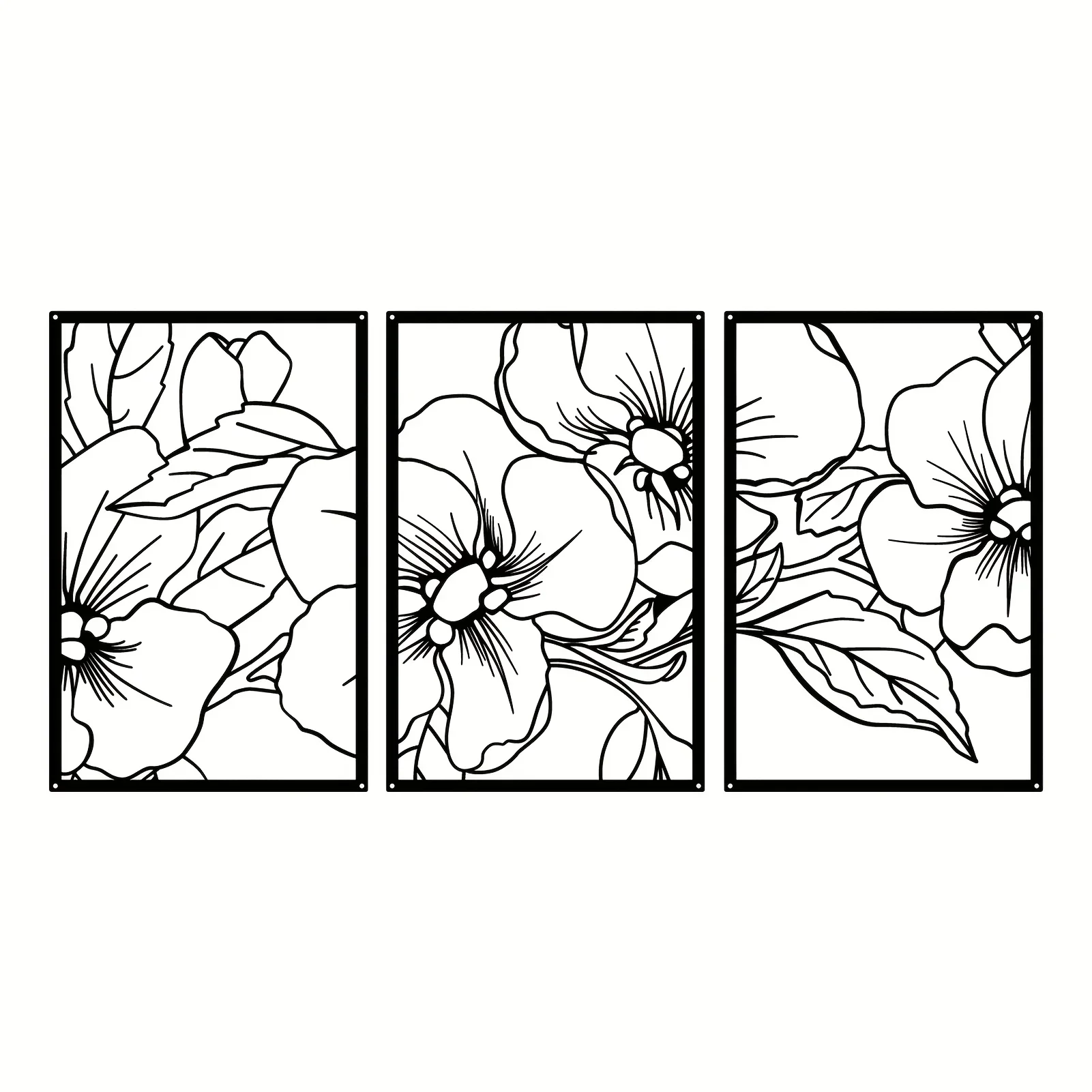 CIFBUY Decoration 3pcs/set Pear Flower Metal Wall Hanging Art Black Square Modern Art Home Wall Sculpture Office Kitchen Bathroo