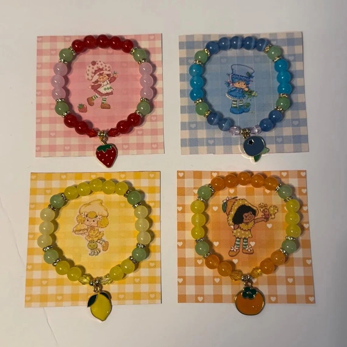 Brazaletes de la amistad de tarta de fresa | Pulseras de frutas | Regalos del día de Galentines | Joyería Y2K hecha a mano | cereza limón naranja |