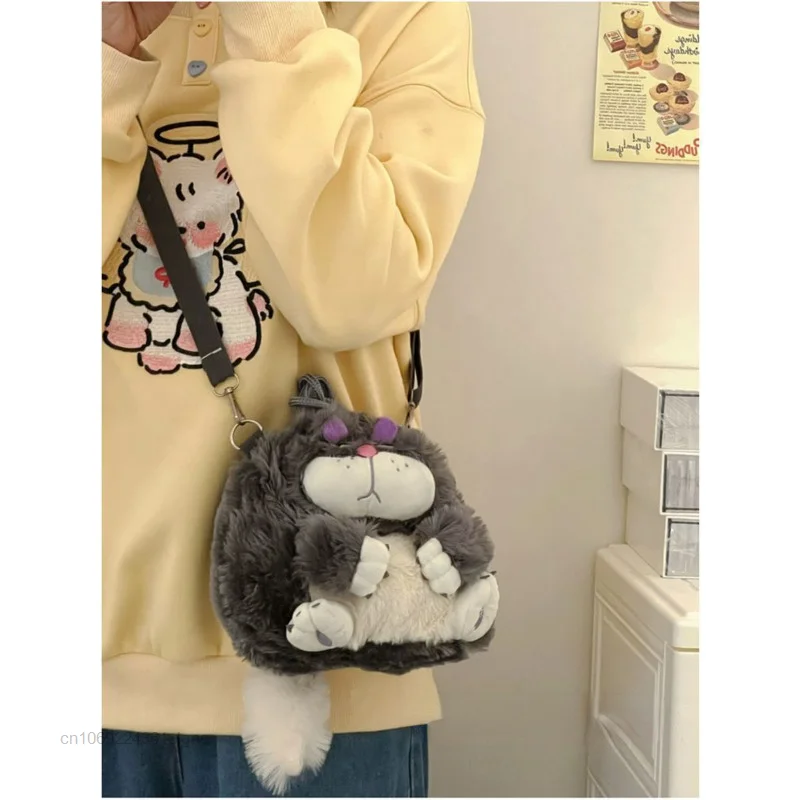 Disney Cartoon Lucifer Cat Plush Cute Bags Y2k Small Drawstring Bag Storage Bag Women Casual Backpack Luxury Design Shoulder Bag