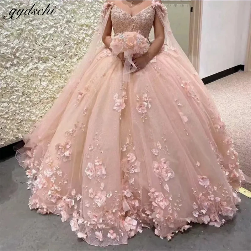 Customized Elegant V-Neck Ball Gown 2024 Cocktail&Homecoming Dresses With 3D Flowers for woman formal occasion dress Sweep Train