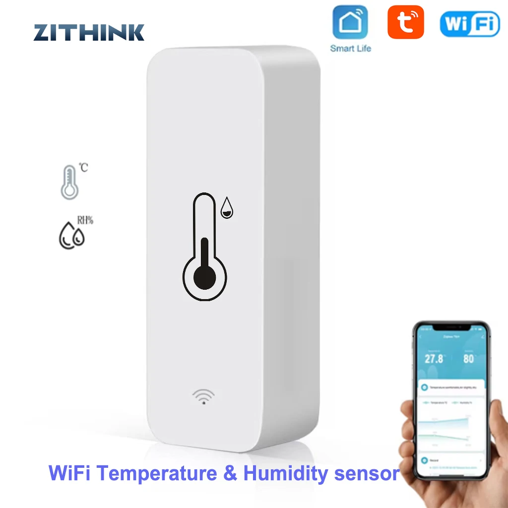 

Tuya WiFi Bluetooth Датчик температуры и влажности в помещении Цифровой дисплей Умный дом Удаленный мониторинг Совместимость с Alexa Google