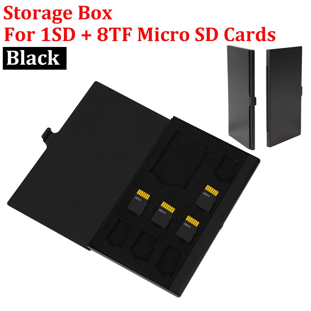 9 in 1 Portable Memory Card Case 1SD+ 8TF Micro SD Card Storage Case Holder Memory Card Holder Monolayer Aluminum Protector Box