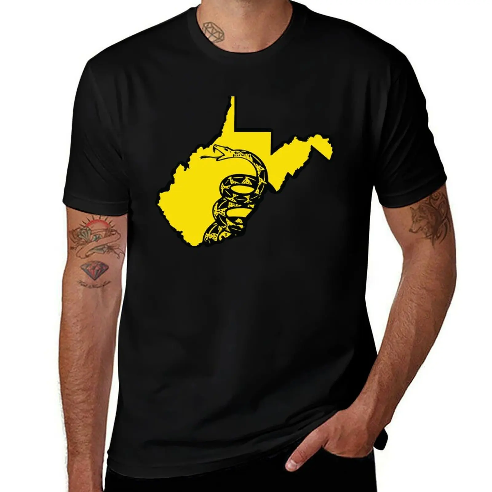 

WEST VIRGINIAN - Libertarian - Don't Tread On Me Gadsden Snake on WEST VIRGINIA Map on Blue default background, #020279 T-Shirt