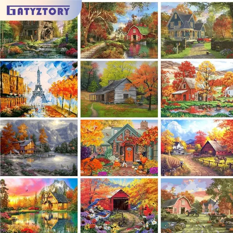 GATYZTORY Modern Painting By Numbers Paint Kit Autum Forest Landscape Painting Numbers Adults Crafts Diy Gift Home Decors Pictur