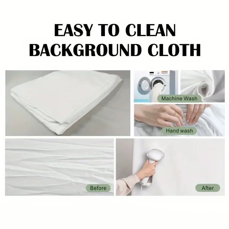 قماش خلفية بيضاء نقية، مناسب للبث المباشر، الاستوديو، إلخ. قابلة للتنظيف وإعادة الاستخدام، قابلة للطي، سهلة الحمل.