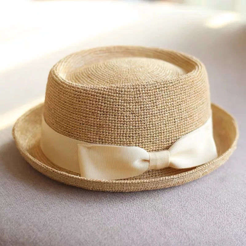 Fashion Concave Top Minimalist Top Hat For Ladies Elegant Church Wedding Hat Elegant Summer   Beach Raffia Straw Hat Vintage Cap