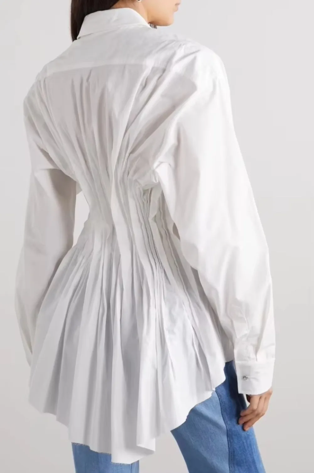 Hem with Irregular Fish Tail Shirt Women's Spring and Summer Temperament Waist Cinched Top with Polo Collar Shirt Tops