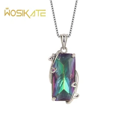 WOSIKATE Silver Jewelry Personality Colourful Gemstone 925 Sterling Silver Pendant Necklace For Women Clavicle Chain