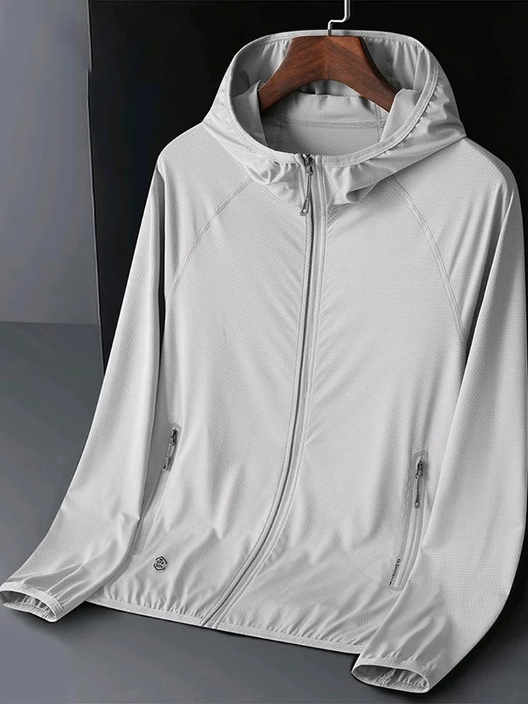 

Men's Summer Lightweight Ice Silk Fiing Jaet Hooded Breathable UV Protection Clothing Stand Fit Long Sve Zipper Clo...