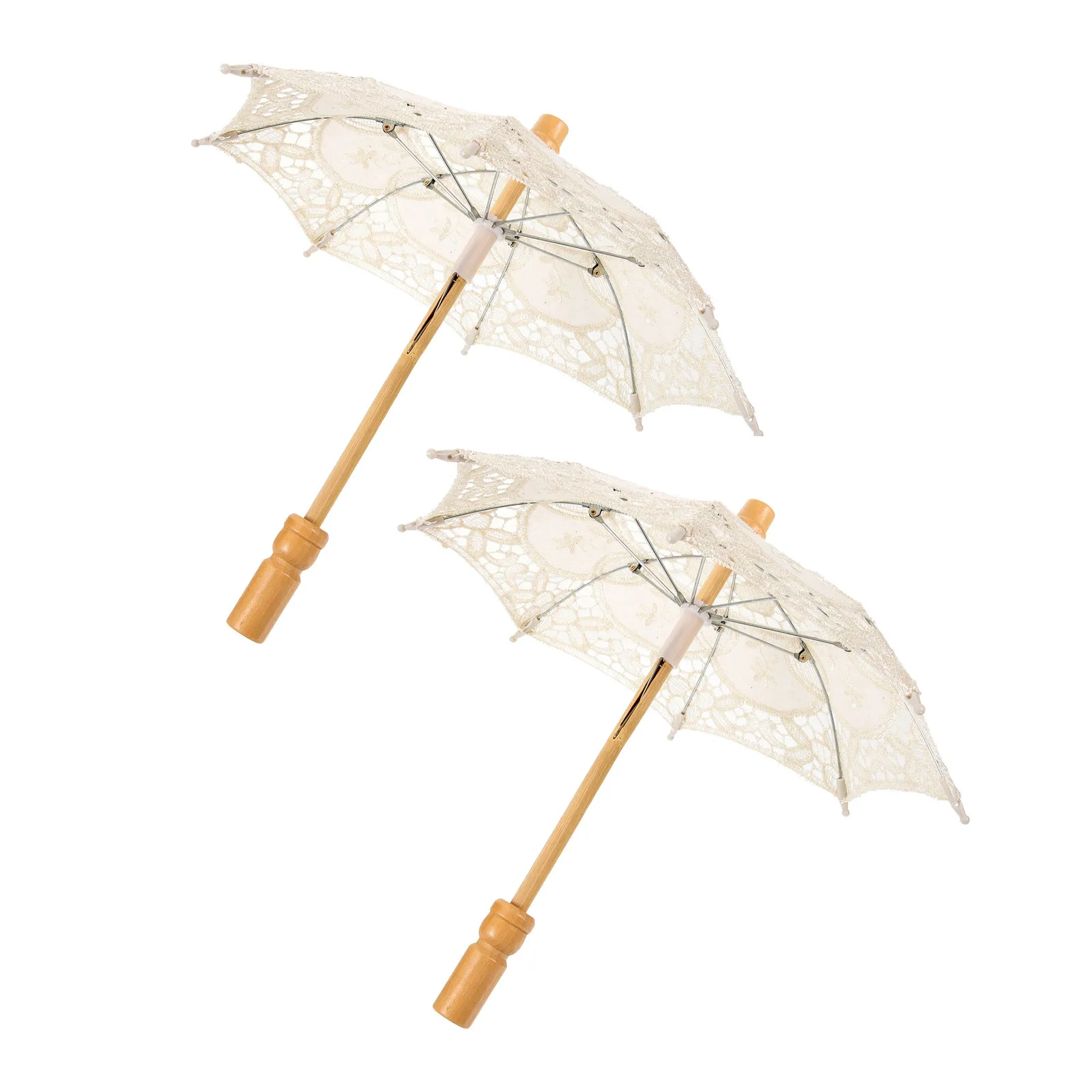 

2 шт. Изысканные кружевные зонтики-парасоли, кремово-белые, с деревянной ручкой, для свадебных фотосессий, винтажный декор для чаепития, романтические свадебные кружевные зонтики