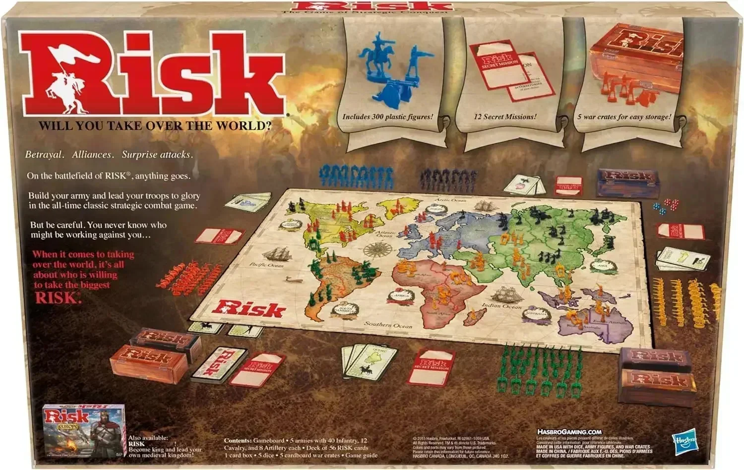 Classic RISK Interactive Card Table Game 1 Risk -Strategic Conquest Game -2 to 5 Players - Family Checkerboard Game -1 Year Old