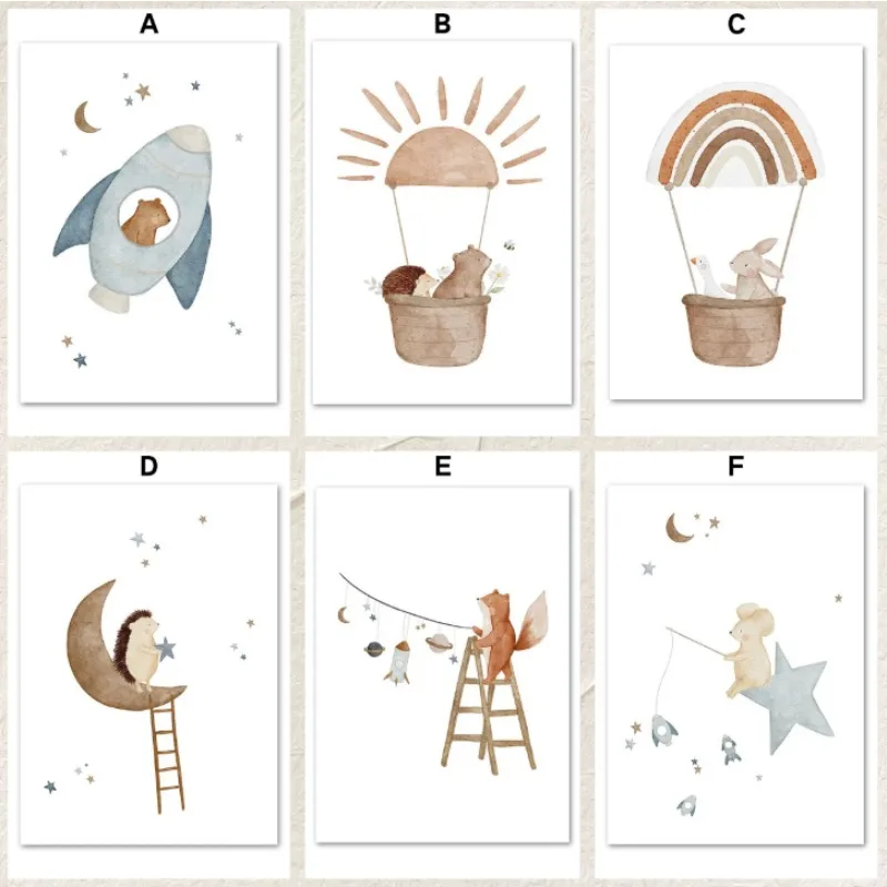 Nordic Raum Rakete Bär Kaninchen Igel Biene Blumen Wand Kunstdruck Leinwand Malerei Poster für Wohnzimmer Moderne Wohnkultur