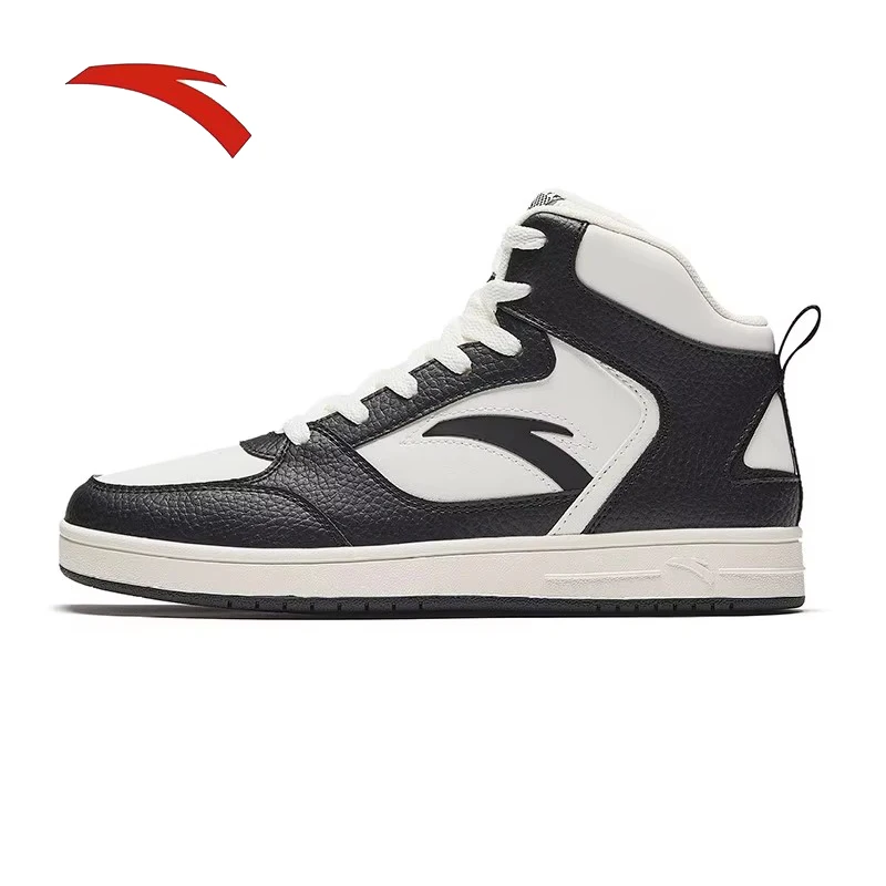 

ANTA black and white panda high top board shoes for both men and women, spring versatile and trendy couple's casual sports shoes