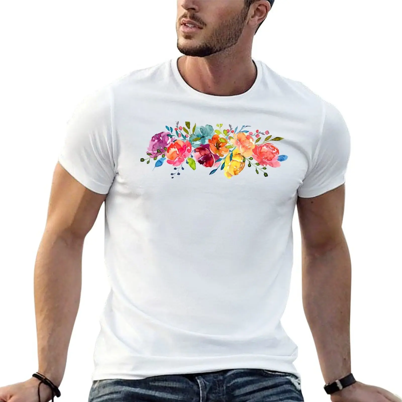 Bright Flowers Summer Watercolor Peonies T-Shirt All Weather Casual Short Sleeve