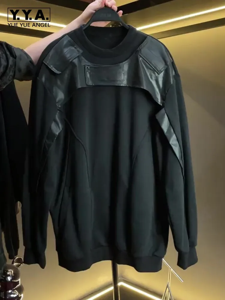 Gothic Mens Pullover Tops O Neck Fashion Patchwork Personality Spring Autumn Long Sleeve Loose Fit Casual Black Sweatshirt Male