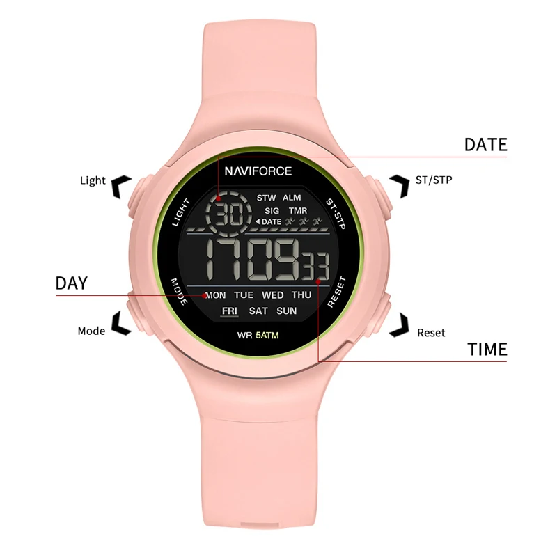 NAVIFORCE Women Watch LCD Electronic Waterproof Luminous Digital Silicone Band Day and Date Display Wristwatch Relogio Feminino