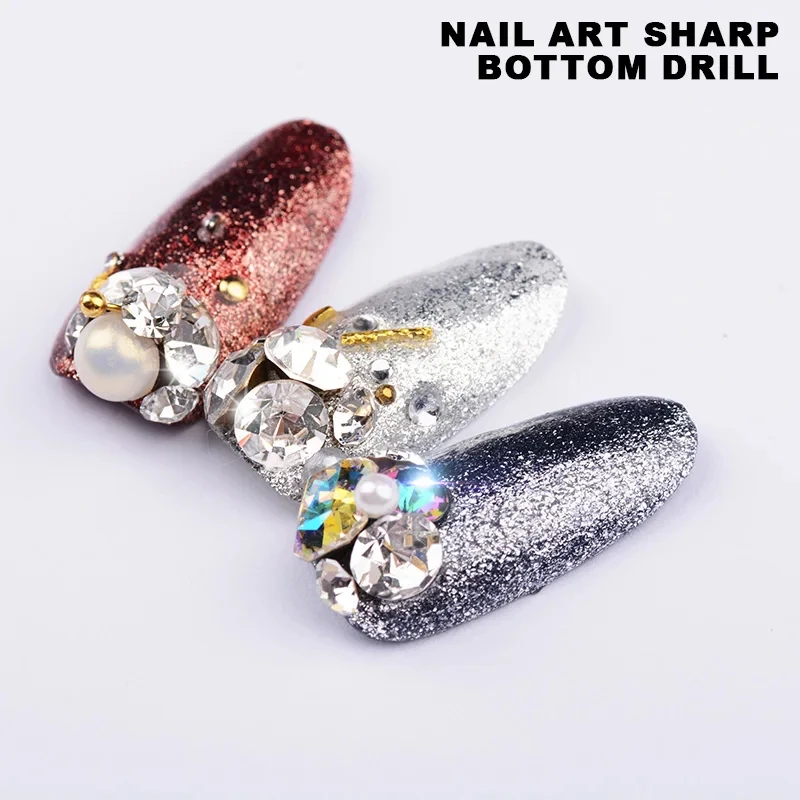 Strass brillants importés à dos pointu, cône de cristal tchèque, verre arrière rond plaqué, matériel de production pour Nail Art, bricolage, 5/10 pièces