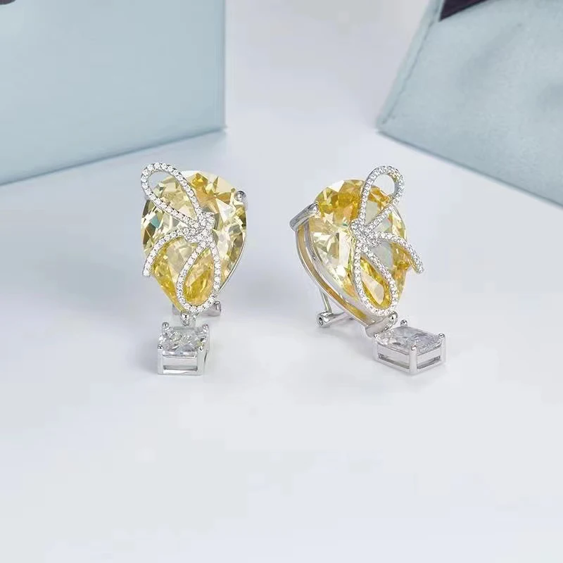 925 sterling silver bow hot air balloon earrings for women exquisite fashion yellow gem water drop ear studs wedding jewelry