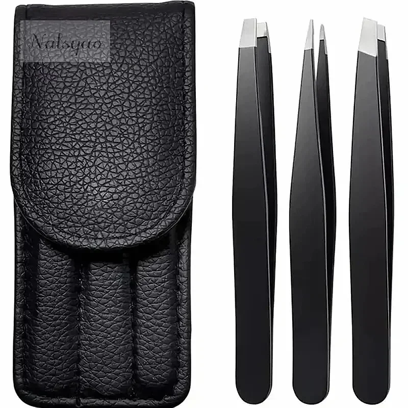 Wholesale 3pcs4pcs Premium Stainless Steel Eyebrow Tweezers Set Precision Sharp Flat Slanted Pointed Black