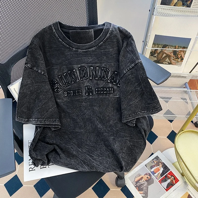 Original Washed Retro Combed Pure Cotton Crew Neck Short Sleeve T-Shirt for Couples Men Women round Neck Short Sleeve Top