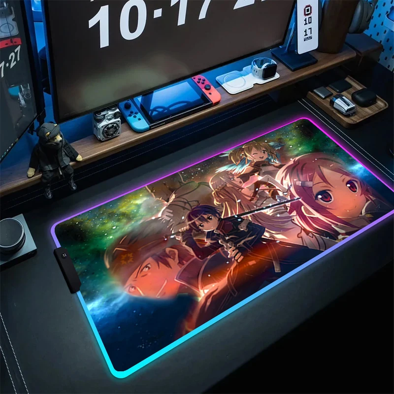 Imagem -04 - Grande Rgb Gaming Mouse Pad Mouse Pad de Computador Borracha Antiderrapante pc Gamer Tapete de Mesa Sword Art Online 900x400 mm Tamanho