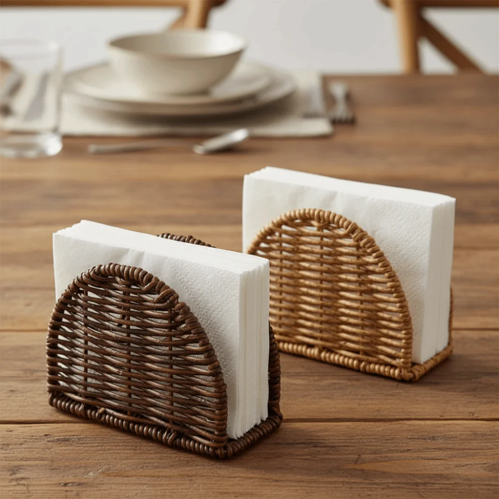 Creative Simulated Rattan Napkin Holders Rustic Style Space-Saving Napkin Dispenser Desktop Towel Container Home