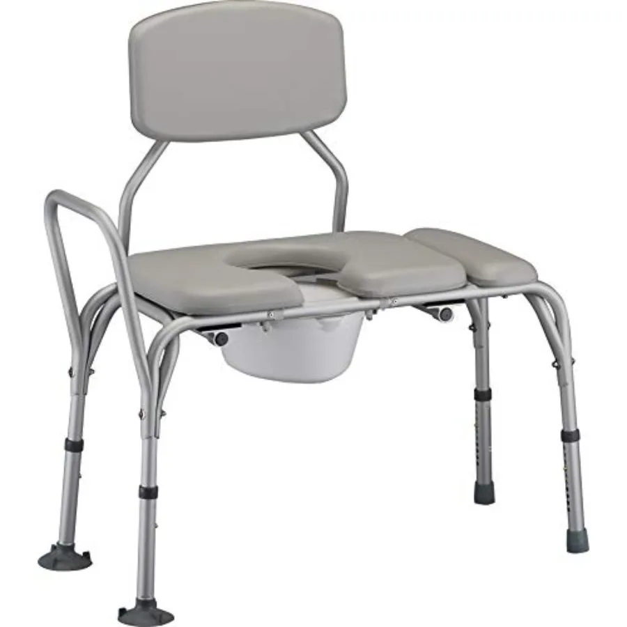 

NOVA Padded Transfer Bench with Commode for Bath Shower - Adjustable Height Aluminum Frame Transfer Chair for Seniors Handicap