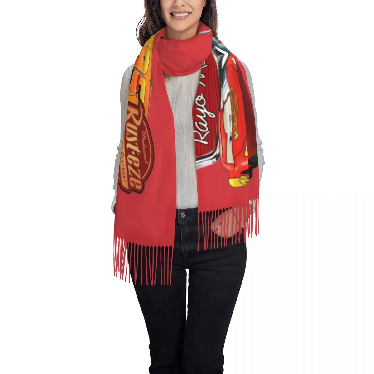 Custom Printed Lightning McQueen Scarf Men Women Winter Warm Scarves Cartoon Shawls Wraps