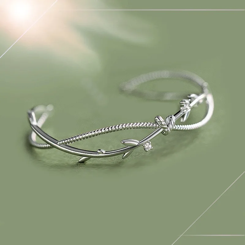 925 Sterling Silver Bracelets for Women Men String Accessories Retro Branch Shape Pattern Pendant Party Jewelry Gift