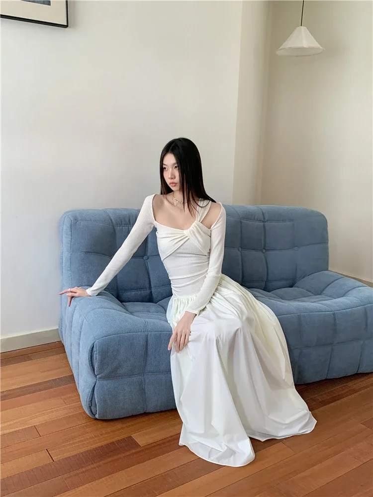 

High End Knitted Patchwork Dress For Women In Spring And Autumn, With A New Hollowed Out Design And Slim Fit Long Skirt