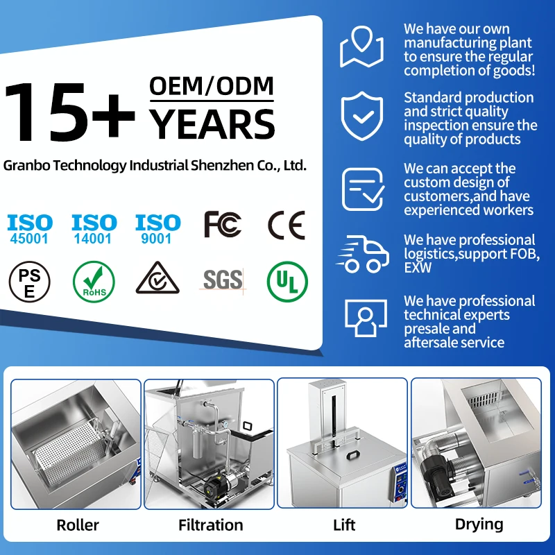 เครื่องทำความสะอาดอัลตราโซนิกอุตสาหกรรมแบบถังเดี่ยว Granbo Manufacturing สำหรับทำความสะอาดเครื่องยนต์รถยนต์ DPF ขนาด 38 ลิตร อ่างอัลตราโซนิก เครื่องทำความสะอาดอัลตราโซนิก