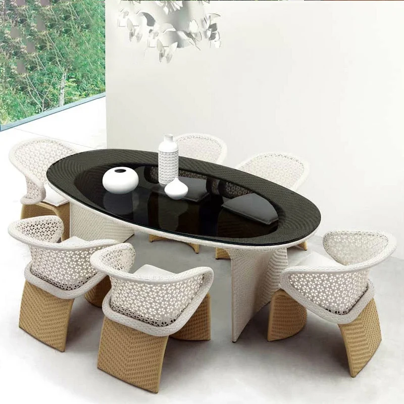 The product can be customized. Table and chair minimalist designer imitation rattan garden courtyard balcony hotel engineering