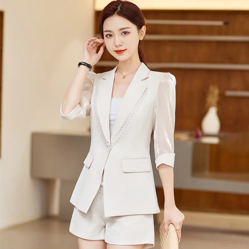 

Design Sense Niche Suit Jacket Women's Summer Thin Small Fashion Casual 3/4 Sleeve Suit Shorts Suit