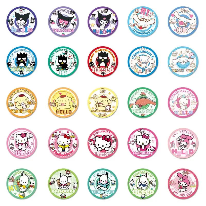 50 Sanrio Hello Kitty Badge Cartoon Stickers Cute Cinnamoroll Kawaii Desktop Decoration Phone Case Sealing Sticker Children Gift