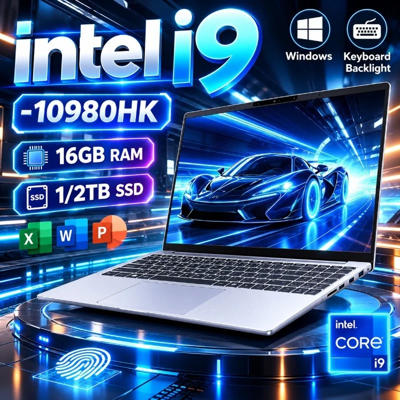 Intel i9-10980HK 15.6 inch Portable Laptop Fingerprint Unlock Notebook 32GB RAM 1TB 2TB SSD Gaming Laptops Computer
