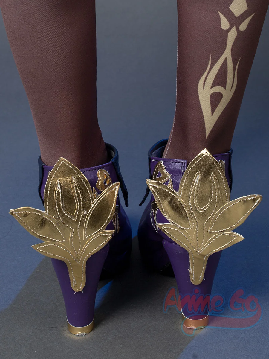 Game Genshin Impact Keqing Cosplay Shoes Women Purple Ankle Boots C00107