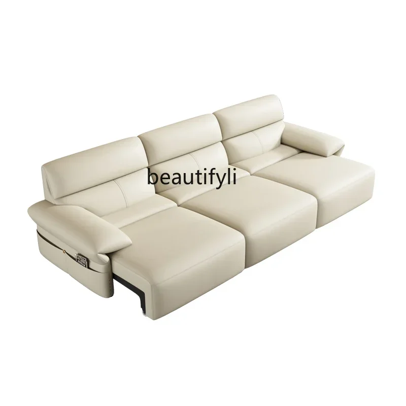 

ss newWireless Remote Control Electric Multi-Function Automatic Retractable Leather Sofa Bed Modern Minimalist