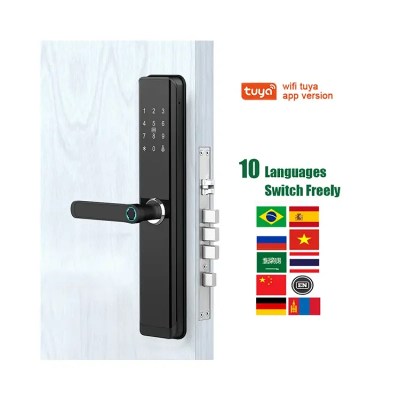 H12P Tuya Wifi Digital Electronic Smart Door Lock With Biometric Camera Fingerprint Smart Card Password Key Unlock