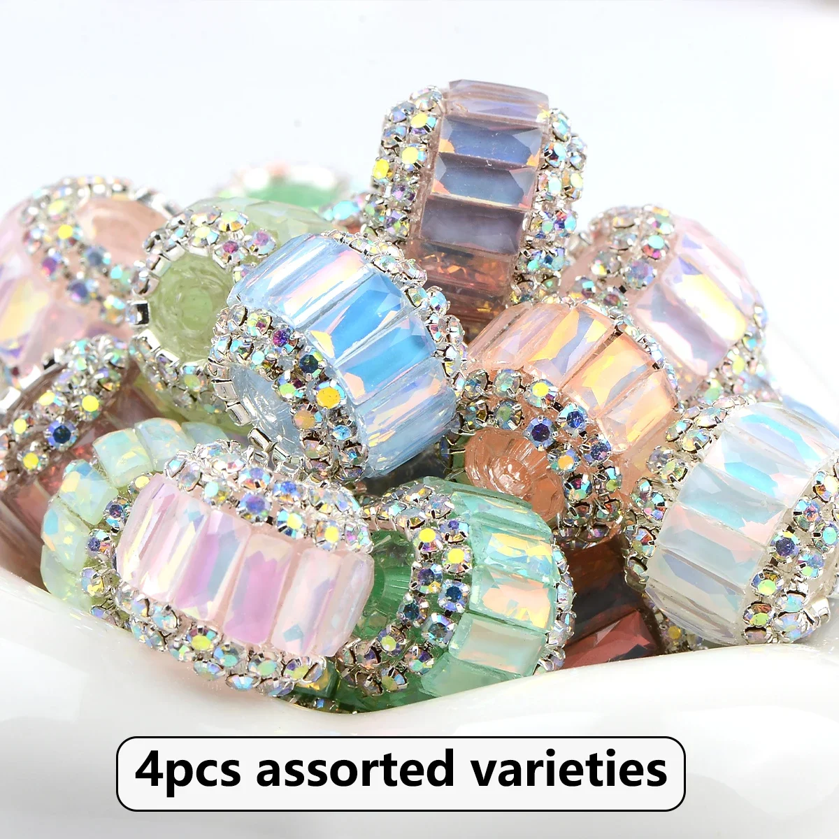 4pcs Assorted Varieties Sparkling Rhinestone Faux Crystal Loose Spacer Beads with Hole  Perfect for Jewelry Making DIY Bracelets