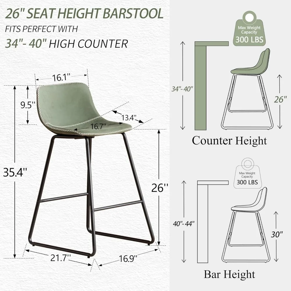 26 Inch Bar Stool, Artificial Leather Bar Stool with Metal Legs, Modern Bar Chair with Backrest