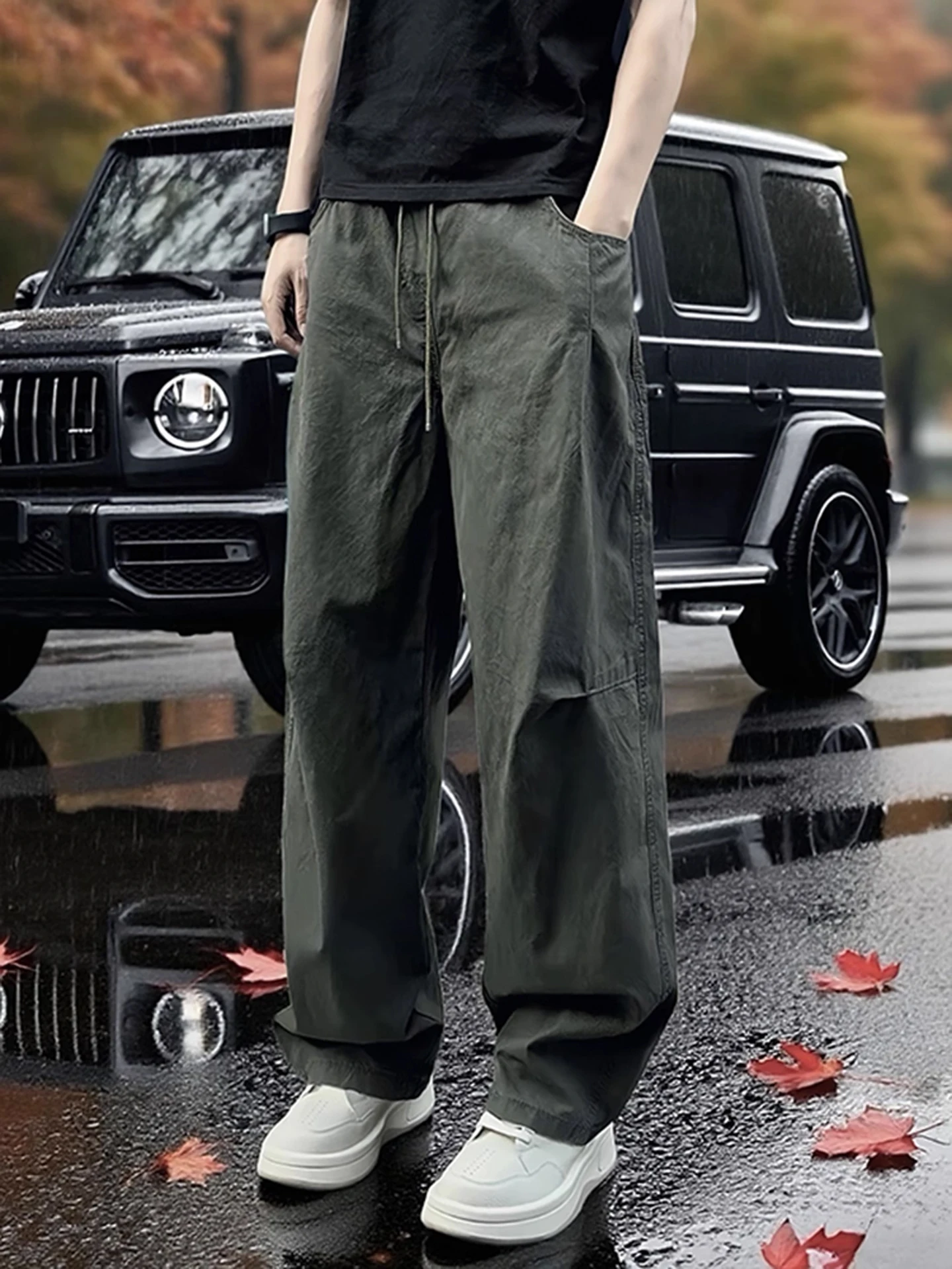 

Мужские повседневные брюки American Style с высокой талией, широкими штанинами и складками, из хлопка, для осени и весны, модные